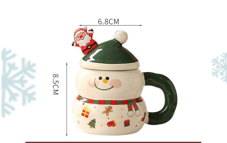 Set de taza navideña con cuchara y tapa — diseño muñeco de nieve