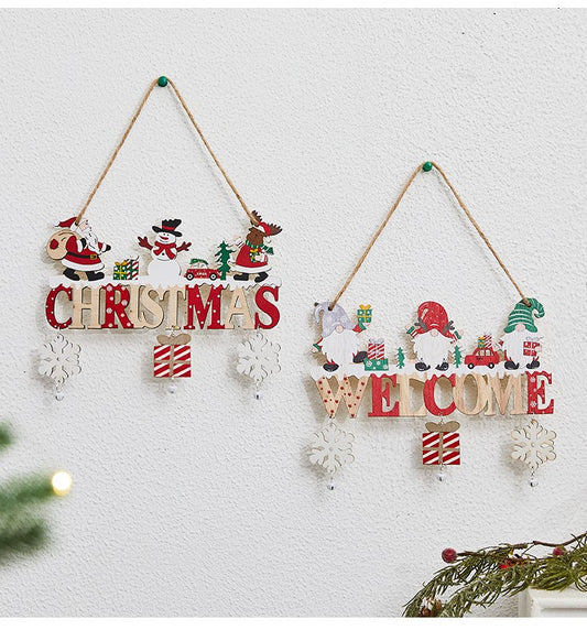 Cartel navideño colgante de madera — modelos WELCOME y CHRISTMAS