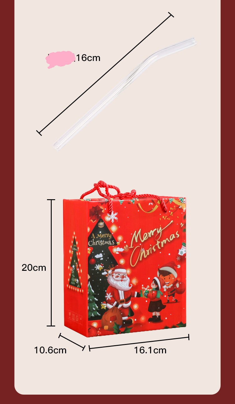 Taza navideña con pajita — diseño reno y caja de regalo