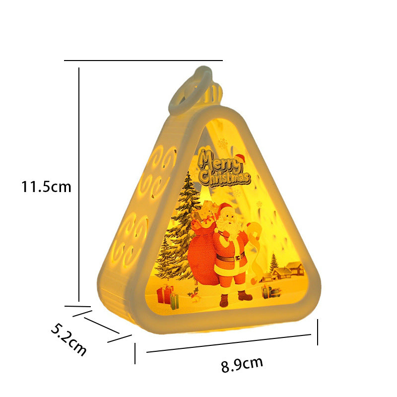 Farol navideño triangular con luz LED — diseño muñeco de nieve