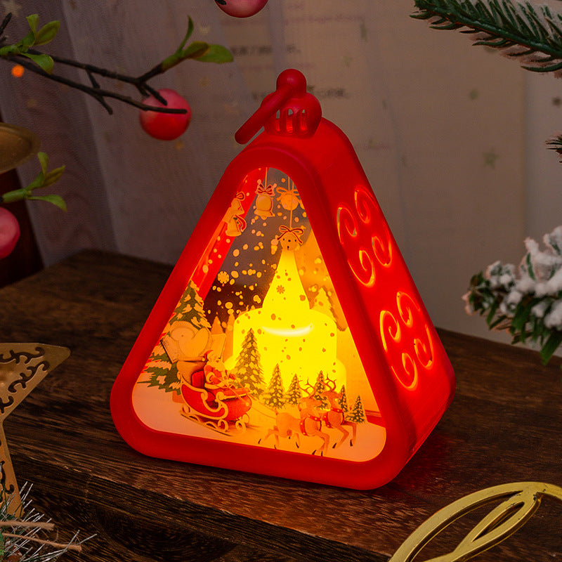 Farol navideño triangular con luz LED — diseño muñeco de nieve