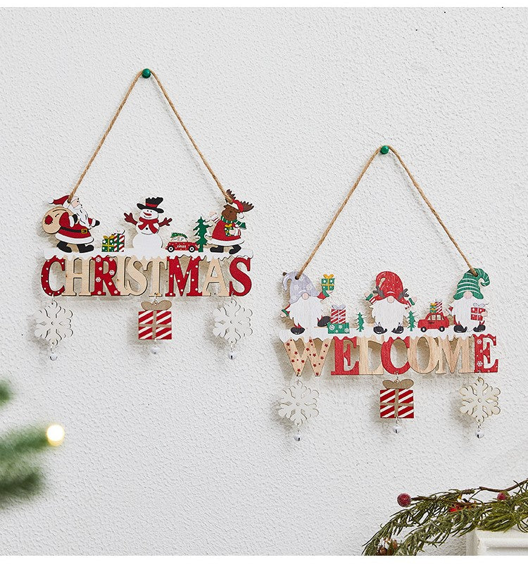 Cartel navideño colgante de madera — modelos WELCOME y CHRISTMAS